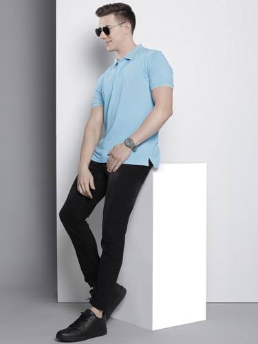 Image of The Indian Garage Co Men Slim Fit Solid Polo Neck Half Sleeves Tshirt