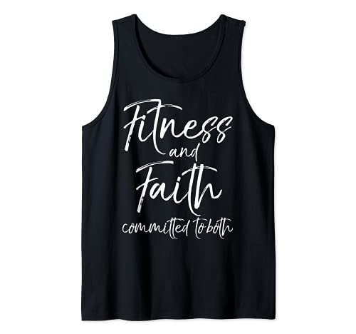 Christian Workout Quote Faith and Fitness Committed to Both Tank Top