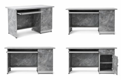 Image of Furniture Shoppe Executive Study Desk with Grey Textured Finish Lock and Key Drawer and Side Cabinet StorageSET