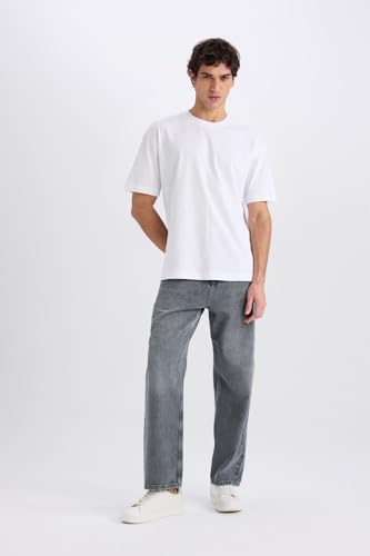 بنطلون جينز فضفاض للرجال بلون رمادي من ديفاكتو، مقاس 28