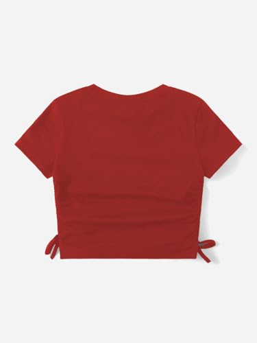 Image of SHENHE Girl's Mushroom Print Short Sleev Crop Tops Ruched Drawstring Tee T Shirts