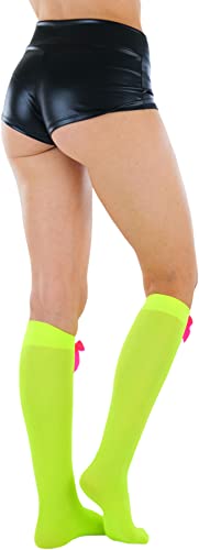 Image of ToBeInStyle Women's Opaque Knee High Nylon Fashion Socks Solid & w /Front Satin Bow