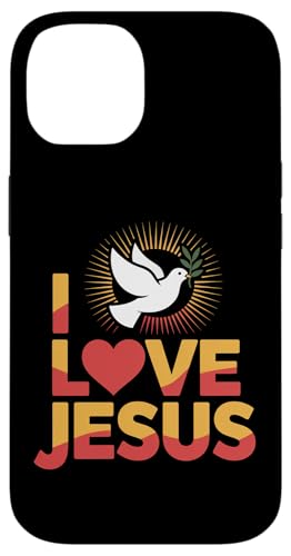 I Love Jesus Dove サンバースト 平和な信仰 スマホケース iPhone 14 用