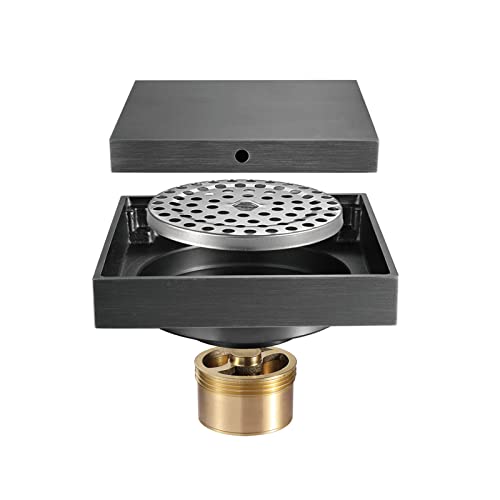 GLYYR Desagüe de Ducha Cuadrado de 10cm Gris con Tapa de Inserción Plana y de Azulejos Reversible, Desagüe de Suelo de Ducha de latón con Recogedor de Pelo, Accesorios de Baño Cover