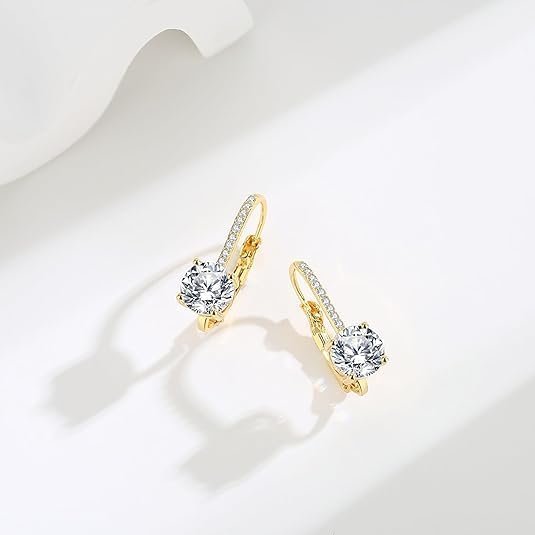 Dangle Earrings 14K Gold Plated Drop Earrings for Women Dangle Stylish Leverback Earring with Cubic Zirconia Drop Earring