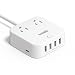 Bototek Portable Travel Power Strip with 2 Outlets and 5 Smart USB Ports (one is Type C charging port) Charging Station, for smart phones & tablets, White