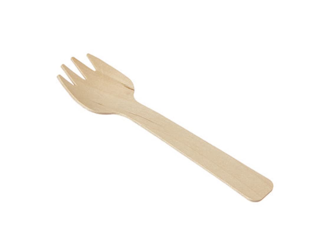 Enviroware 100 Mini Wooden Sporks, Certified Birch Wood, 105mm. Excellent Alternative to Plastic Sporks
