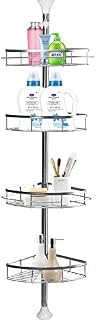 Shower Caddy Corner Shelf, No Drilling Telescopic 4 Tier Adjustable Bathroom Storage, 6.23-10.17 FT Bathroom Shelf Stainless Shower Rack Shelves Organiser - Heavy Duty (Stainless Steel)