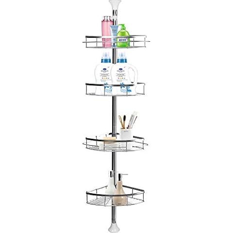 Shower Caddy Corner Shelf, No Drilling Telescopic 4 Tier Adjustable Bathroom Storage, 6.23-10.17 FT Bathroom Shelf Stainless Shower Rack Shelves Organiser - Heavy Duty (Stainless Steel) Cover
