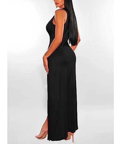 xxxiticat Women's Double Slit Maxi Tank Dress Sleeveless Deep V-Neck Low Cut High Split Cover Up Long Bodycon Wrap Dress4