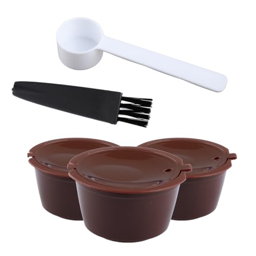 GroveEss Wiederverwendbare Kaffeekapseln mit 1 Löffel und 1 Reinigungsbürste, nachfüllbare, langlebige Kaffeekapsel, Kapseln, Tassenfilter für Dolce Gusto Kaffeemaschine, Braun, 3 Stück