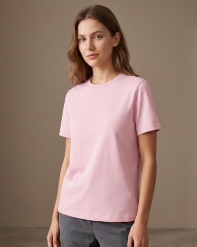 Image of NOBERO 100% Cotton T-Shirts for Women Stylish | Regular Fit | Solid T Shirts for Women 180 GSM Combed Cotton | Crew Neck Half Sleeve