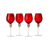 Large Red Diamond Wine Glasses, Christmas, Holiday, & Weddings, 10' H Gold Rim Rhinestone DIAMOND Studded Glasses - Wedding Glasses - 18oz, Premium Bling Designed Glassware, Crystal Long Stem Glass