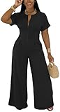 Wide Leg Jumpsuits for Women One Piece Zip Up Romper Going Out Sets Plus Size Clothes Black Catsuit XXL