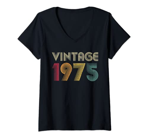 Mujer 47th Birthday Gift Classic 1975 Vintage Men Women 47 Years Camiseta Cuello V