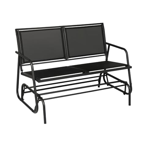 Incbruce Outdoor Patio Swing Glider Loveseat Chair, Garden Rocking Chair Patio Bench for 2 Person, Steel Frame Porch Chair Set with Textilene Fabric, Black Cover