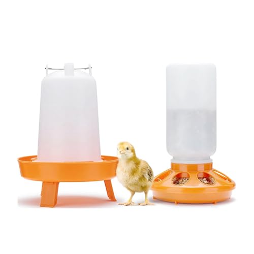 ZONTTR Juego de comedero para pollitos y bebedero con relleno de arriba, comedero y bebedero con 3 patas ajustables en altura para pollitos (naranja)