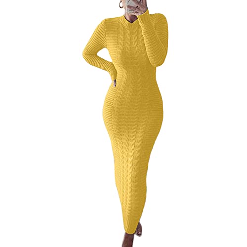 Image of chouyatou Women's Sexy Crewneck Long Sleeve Cable Knit Bodycon Maxi Pullover Sweater Dress