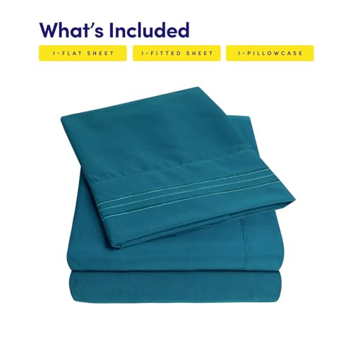 Image of 1500 Supreme Collection Twin XL Sheet Sets Teal - 3 Piece Bed Sheets and Pillowcase Set for Twin XL Mattress - Extra Soft, Elastic Corner Straps, Deep Pocket Sheets, Twin XL Teal