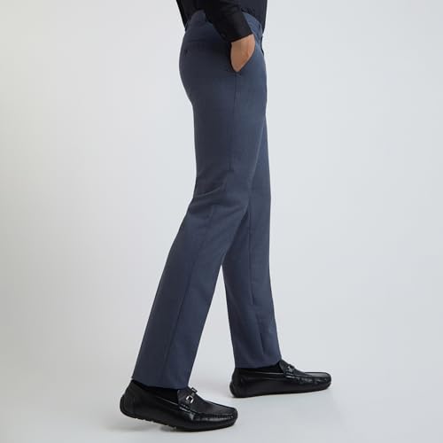 Image of Raymond Men's Slim Fit Mid Rise Solid Pattern Polyester Viscose Blend Flat Front Trouser