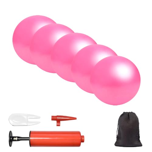 BAIMAN Lot de 5 mini balles de yoga gonflables de 22,9 cm, équipement d'entraînement de base et de physiothérapie, avec pompe (rose, 22,9 cm)