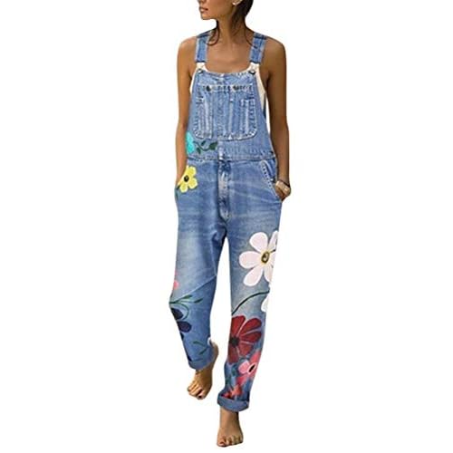 Odot Damen Latzhose Jeans, Taschen Playsuit Lange Hosen Sexy Casual Breite Beine Hosen Loose Denim Baggy Spielanzug Latzjeans Jumpsuit Overalls (XL,Blau) 5 Onsoyours Jumpsuit Damen Sommer Latzhose Jeans Hose Vintage Loose Fit Jeanshosen Overall Blumen Denim Playsuit Romper Blau XL