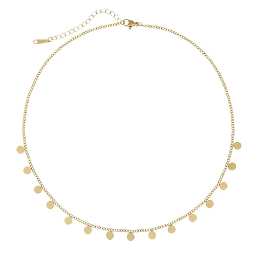 Made by Nami Edelstahl Damen Kette in Gold mit kleinen runden Plättchen Geschenke für Frauen Schmuck Damen 40 + 5 cm Länge (Plättchen)