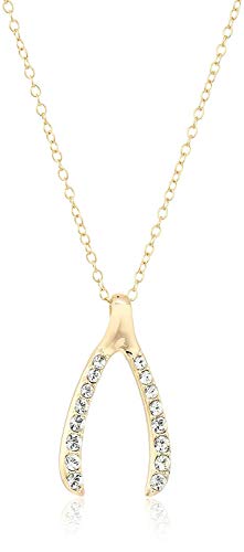18k Yellow Gold Plated Sterling Silver Wishbone Pendant Necklace Made with Swarovski Crystal (18