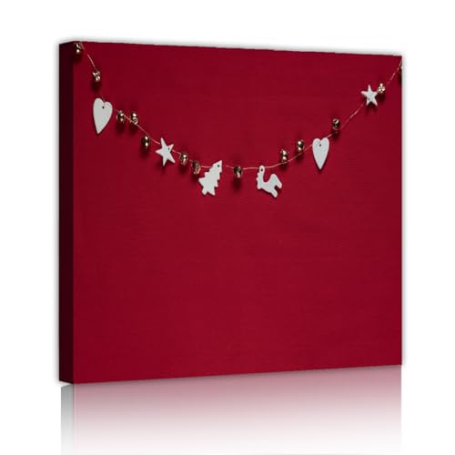 Tableau Noël cloches et étoiles rouge festif 45x45cm avec cadre intérieur pour salon