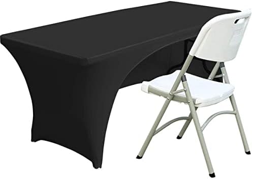 Fhberni Spandex Table Cover 4 ft. Fitted Polyester Tablecloth Stretch Table Cover Table Topper Open Back - Black