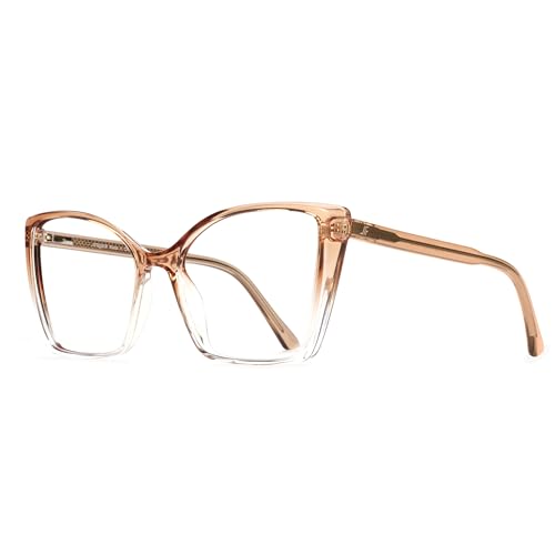 Image of Blue Light Blocking Glasses for Women, Oversized Trendy Cat Eye Computer Gaming Glasses Anti Glare & UV Glare RF6204 (Clear Gradient Brown Cateye Frame)