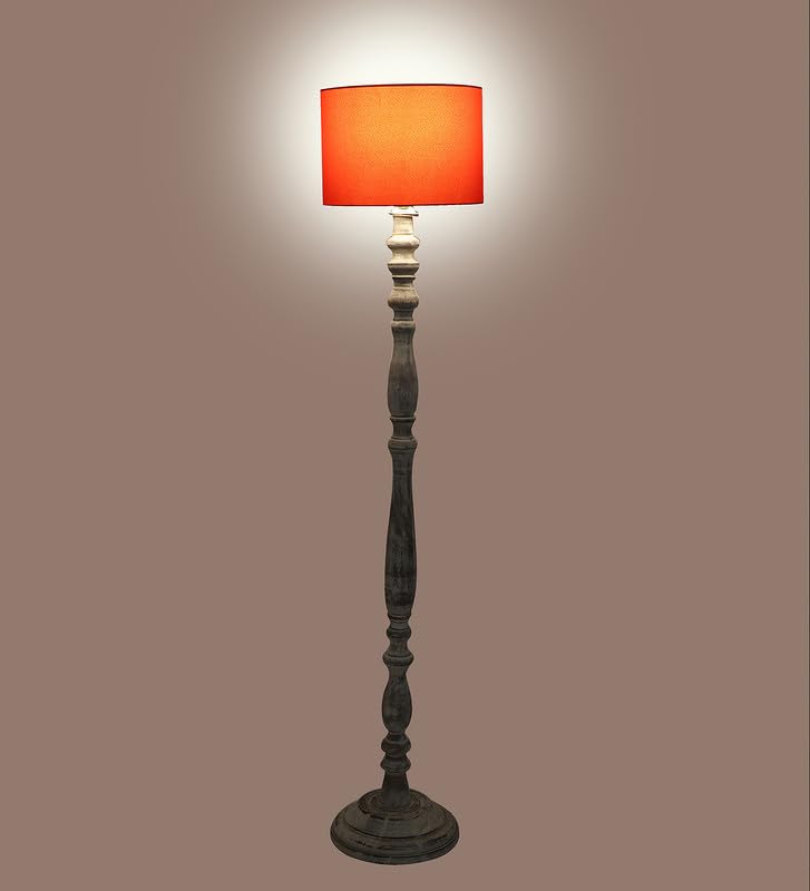 Image of tu casa Mango Wooden Floor Lamps with Red Shade for Home Decor, Bedrooms Corner, Living Room, Gifting, Diwali Decoration, Hall, Office, Study Room (Height: - 56 inch) - Bulb not Included