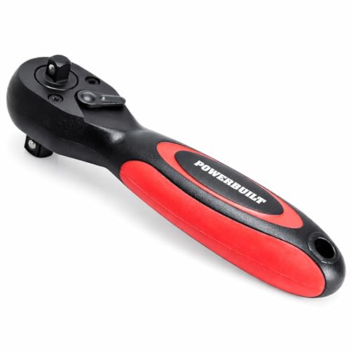 Image of Powerbuilt Stubby 3 /8 Inch and 1 /2 Inch Drive Composite Ratchet Handle, Reversible Socket Ratchet Wrench, 72 Tooth, Offset Comfort Handle - 940481