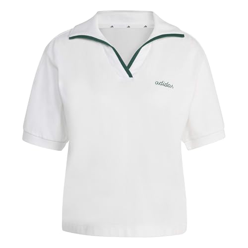 adidas Women's Seasonal Essentials Colorpop Polo with Embroidered Graphic, White/Collegiate Green, S
