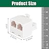 Lativu Phone Line Splitter, 2 Pack Phone Jack Splitter for Landline, White RJ11 6P4C Telephone Jack Male to Dual Female 1 in 2 Out, Wireless