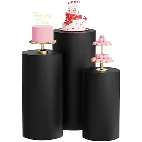 Wokceer Cylinder Pedestal Stand Covers for Party 3Pcs Spandex Black Cylinder Stand for Party Covers Plinth Pedestal Stand Cover Pillar for Birthday Party Wedding Decor Cover