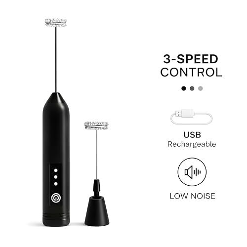 Image of Coffee Frother - Electric Rechargeable Coffee Maker Machine for Home Electric Coffee Frother Machine & Milk Whisker with Dual Spring | 1 Year Warranty | Free Recipe Book (Frother) (Black)