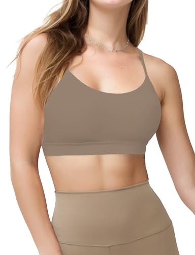 Image of Buauty 2 Packs Y Back Sports Bra for Women, Low Impact Padded Racerback Spaghetti Strap Bras, Workout Yoga Tops