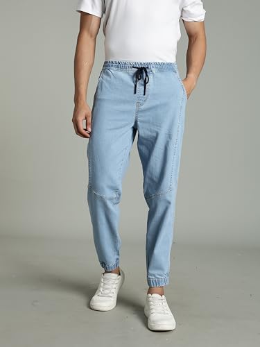 Image of INKD Men's Regular Fit Joggers - Mid -Rise | Cotton Blend | Stretchable Fabric| Elasticated Waistband | Jeans for Men (Available in Plus Sizes)