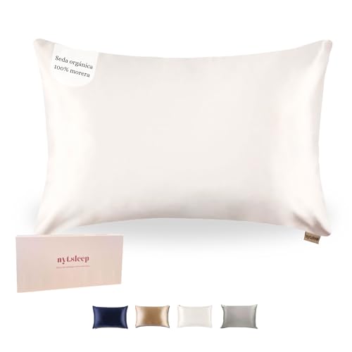 Funda de Almohada de Seda 100% Morera, 22momme, máxima Calidad 6A – Antiacné, antiedad y antiencrespamiento – Hipoalergénica y Transpirable – Tamaños 50x75 y 40x90 - NytSleep (Champagne, 40x90)