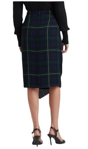 Lauren Ralph Lauren Womens Plaid Buckle-Trim Georgette Skirt (12, Navy Multi)2