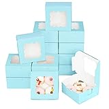 Bakepacker 60pcs Light Blue Cookie Boxes 6x6x3 inches Easy Assemble Macaroon Pastry Boxes Bakery Boxes with Window for Bakery