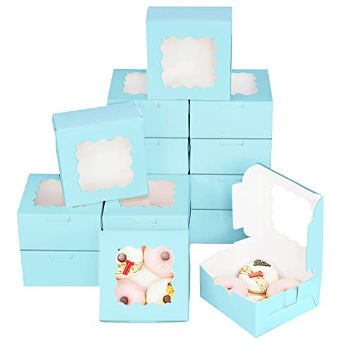 Bakepacker Light Blue Cookie Boxes With Window 6x6x3 inches 60pcs