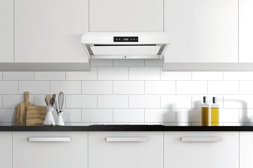Image of Hauslane Range Hood 30 inch Under Cabinet, 950 CFM Kitchen Range Hood | Steam Auto Clean Vent Hood, 6 Speed Kitchen Hood with Touch Panel | Stainless Steel Range Hoods PS38 Matte White