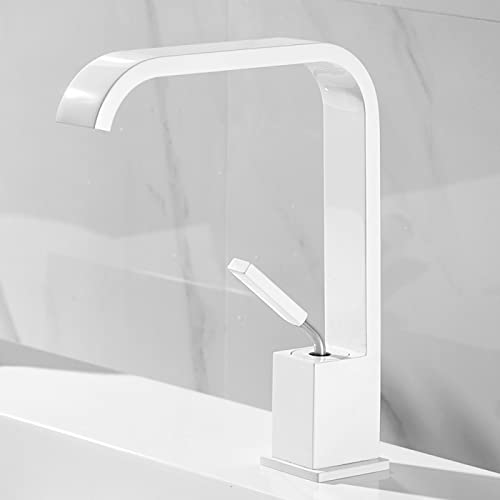 Grifo de lavabo QYYZTQY monomando con salida de cascada y acabado blanco de alta resistencia