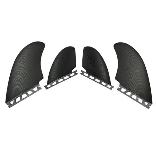 UP SURF Surfboard fin Quad fins Set(4 Fins) Single Tab/Double Tabs 2 RM Size -Solid Fiberglass Flex for Lightweight Durability & Top Surfing Performance (Black)