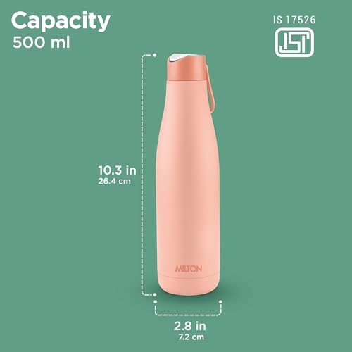 Image of Milton Fame 600 Thermosteel Water Bottle 500 ml, 24 Hr Hot and Cold I Leak Proof Lid, ISI Certified I Vacuum Insulated I for Office, Gym, School I Peach