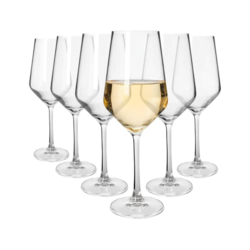 Argon Tableware Soho Crystal White Wine Glasses 420ml - Pack of 6 Lead-Free Crystal Wine Glass Set Modern Angular Tulip Bowl Durable Pulled Stem Gift Boxed Glassware for Home & Bar