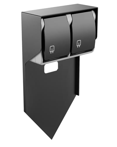 2-Fach Garten Steckdosensäule, Gartensteckdose Aussen Wasserdicht, Außensteckdosensäule mit IP44 Schutzklasse für Außenbereiche, Schwarz