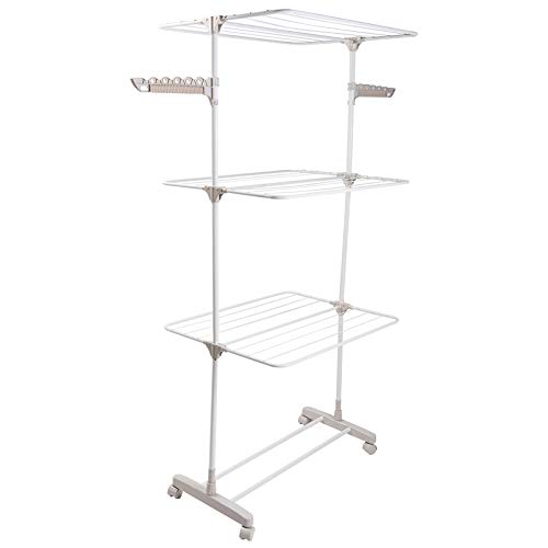 Drynatural Tendedero Vertical Tipo Torre 3 Niveles con Ruedas, 20 m Superficie de Secado, Sólido, Resistente para Interior y Exterior 77x62x150 cm